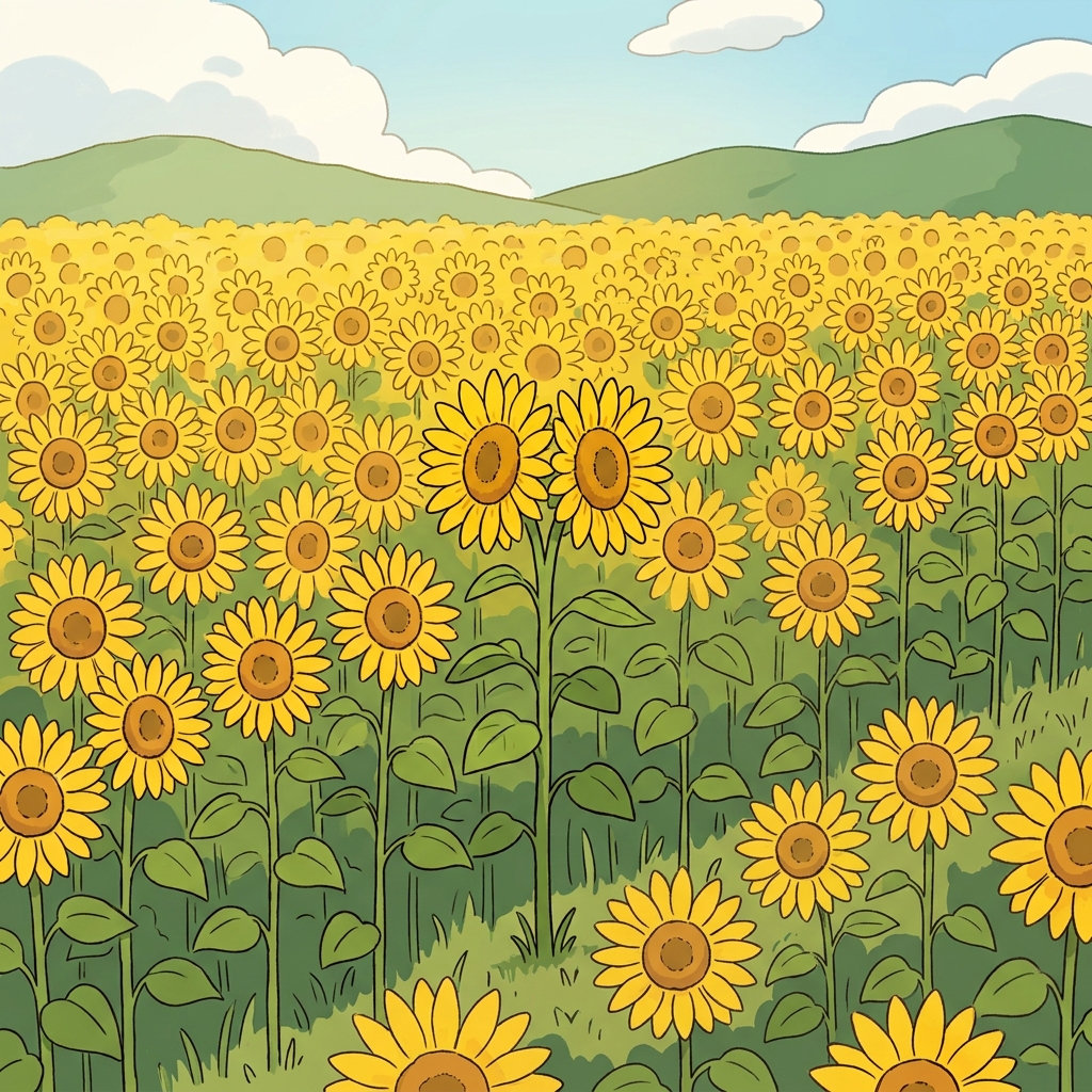 Among the tall sunflowers, the one with two heads was a clear abnormality.