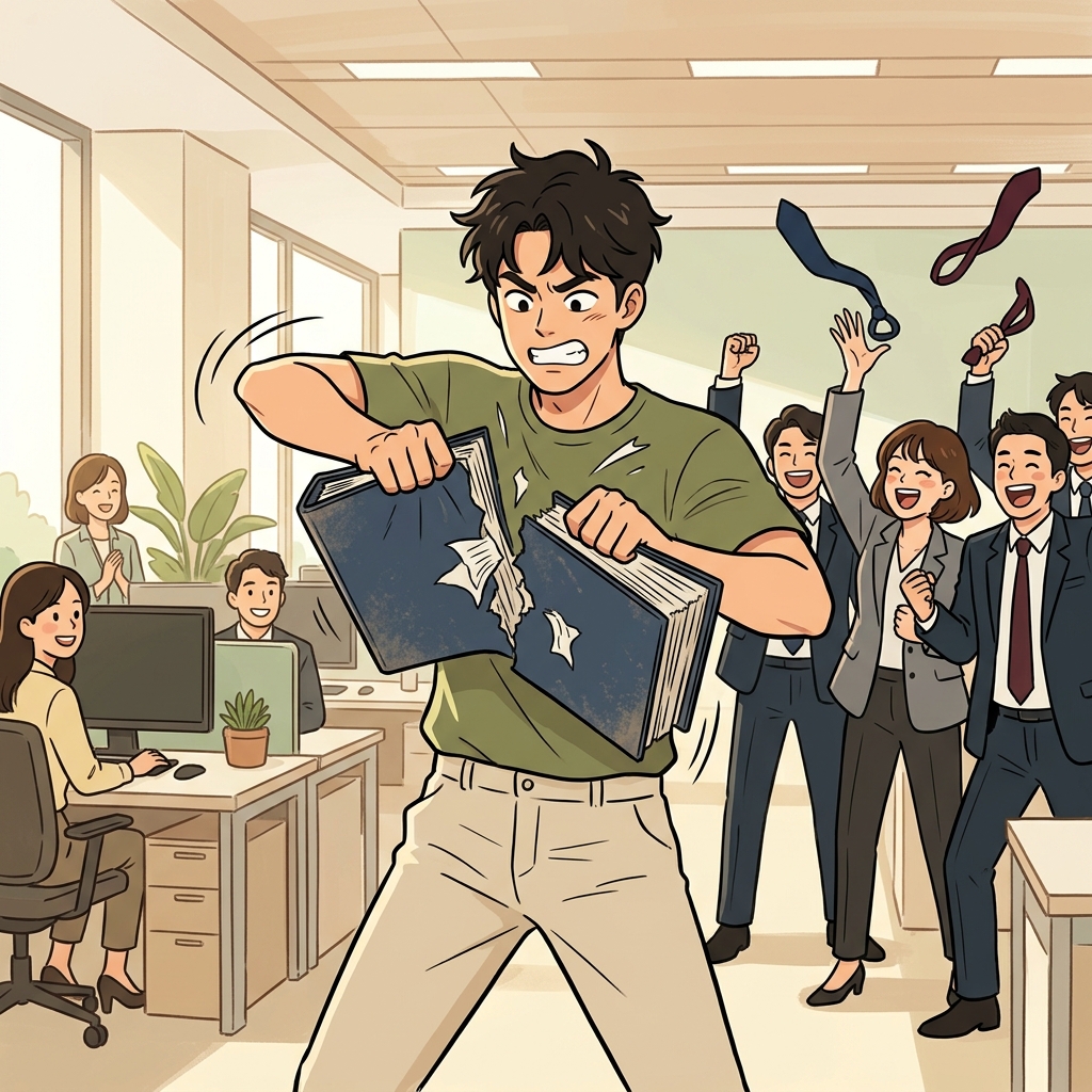 The new CEO aggressively ripped the thick, dusty rulebook in half to officially abolish the outdated dress code.