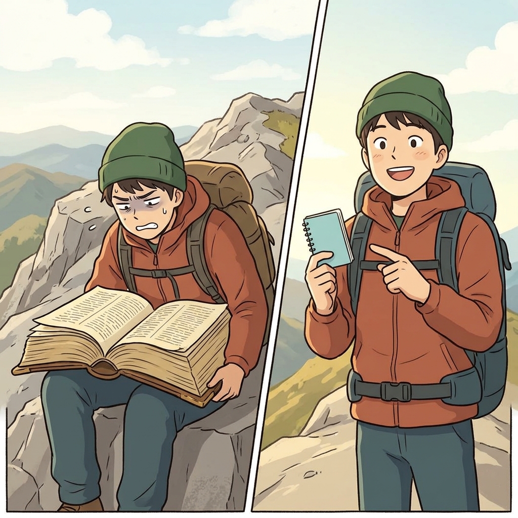 Sitting on the high mountain ridge, he began to abridge the giant dictionary.