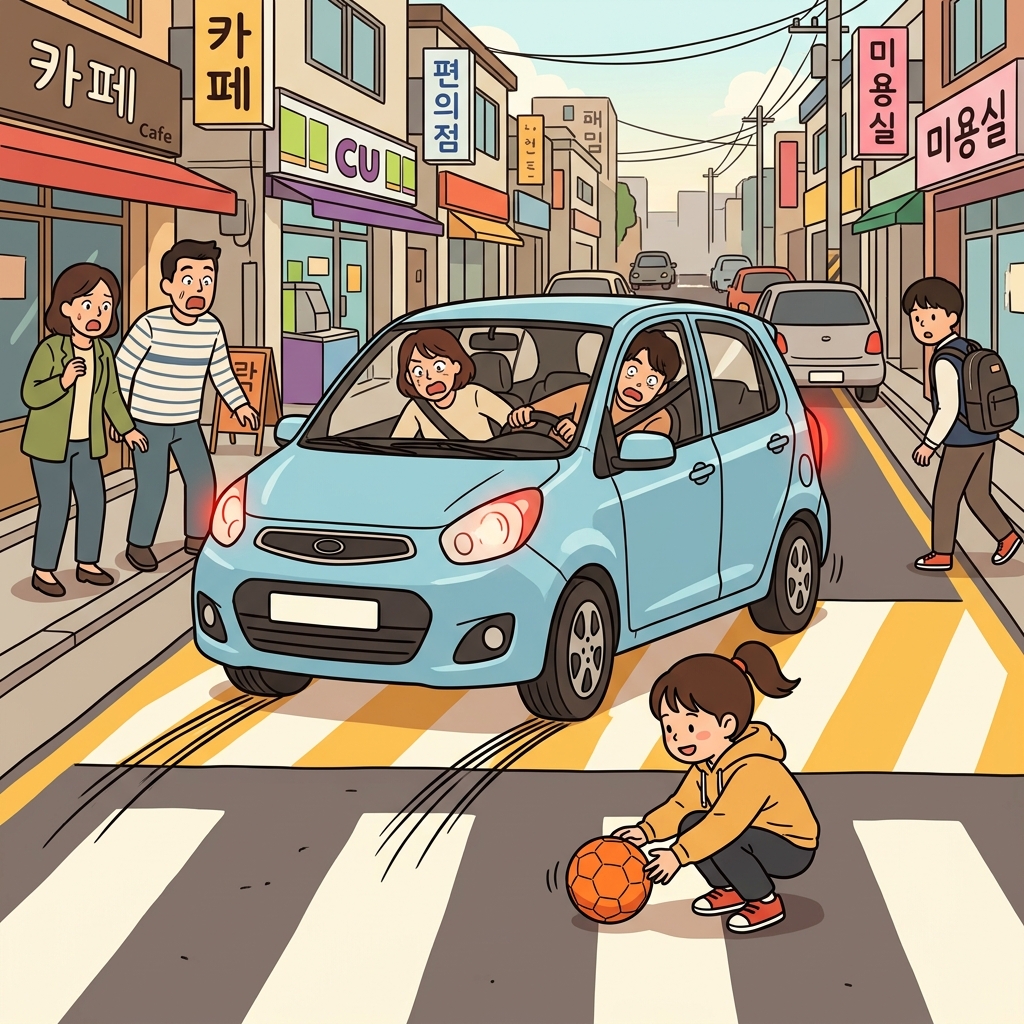 The car made an abrupt stop to avoid the child.