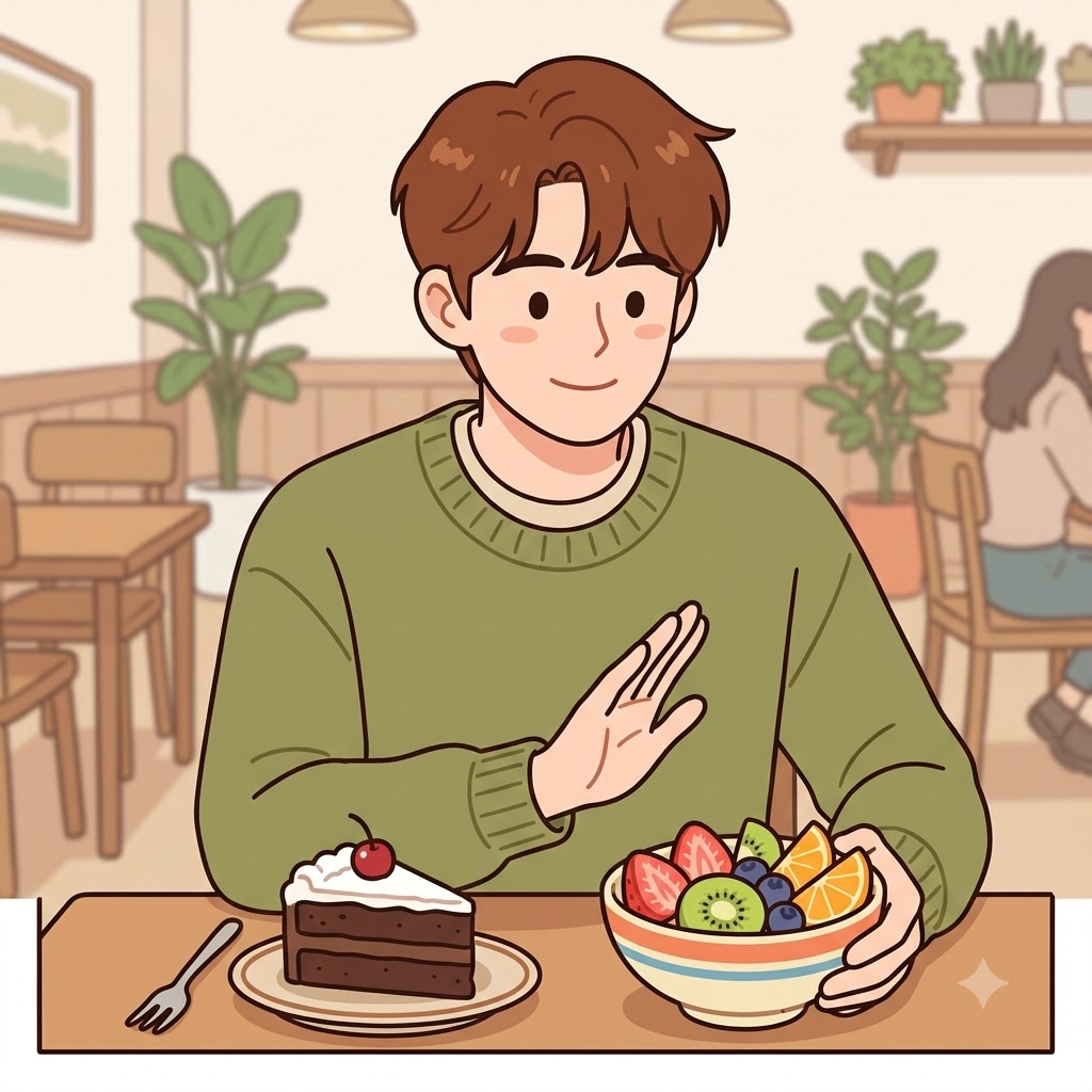 He abstained from eating dessert to stay healthy.