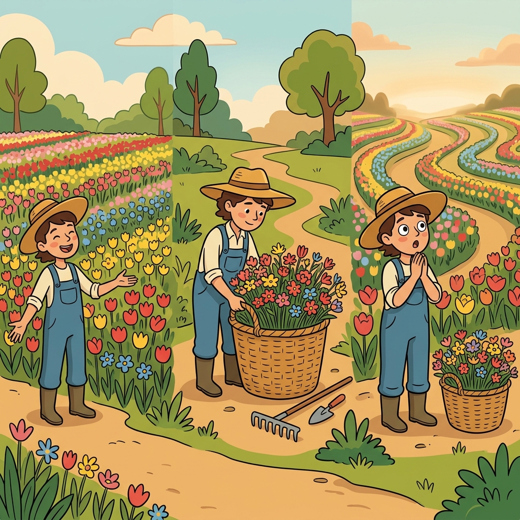 The gardener found a hundred abundant flowers and wondered how they grew so quickly.