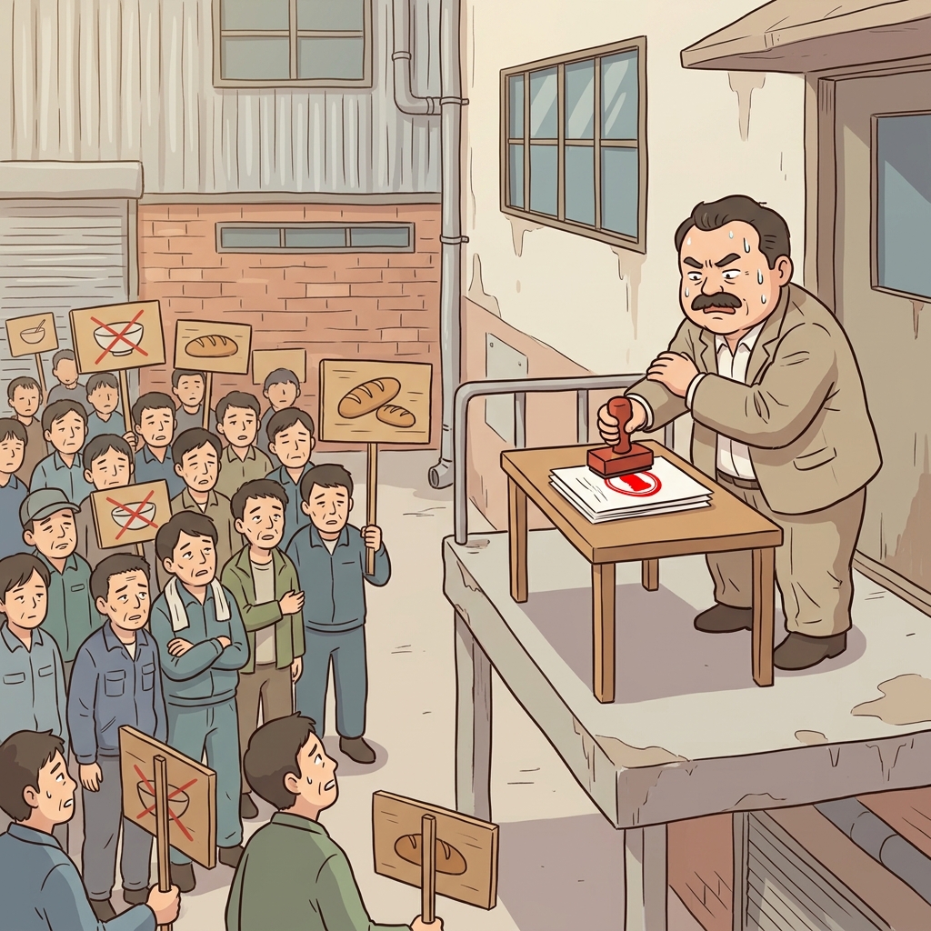 After hours of protests, the stubborn boss finally acceded to the workers' demands.