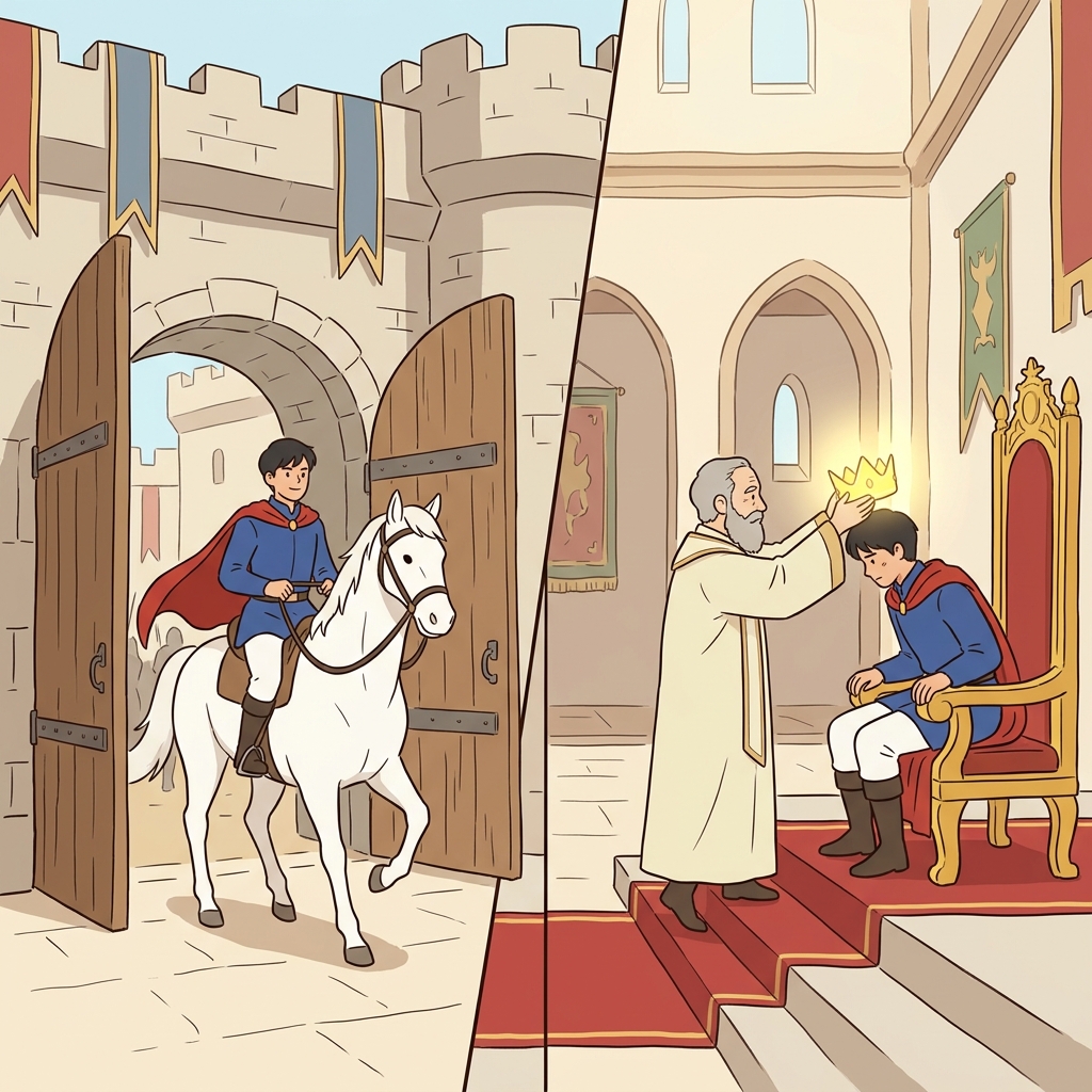 After riding into the castle on his white steed, the young prince was ready to accede to the throne.