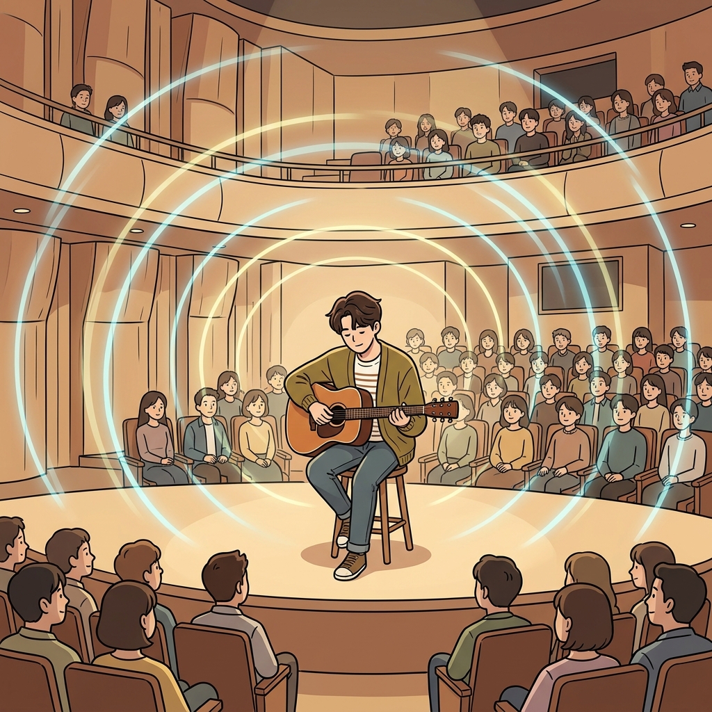 Great acoustics let acoustic music sound beautiful throughout the hall.