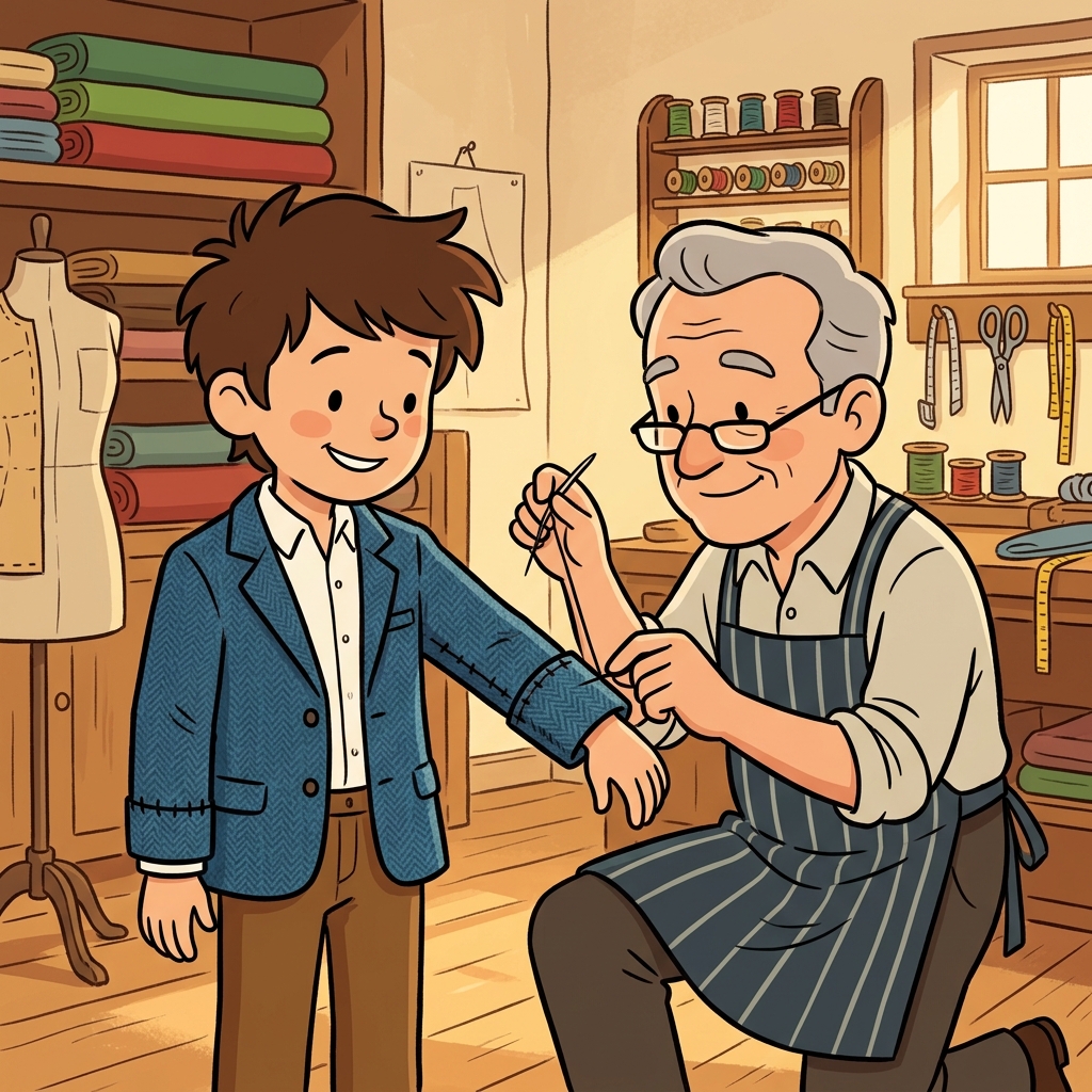 The tailor adapted the jacket by adding a longer sleeve so it would fit the boy. (ADAPT → ADD + FIT → add a change so you can fit a new situation)