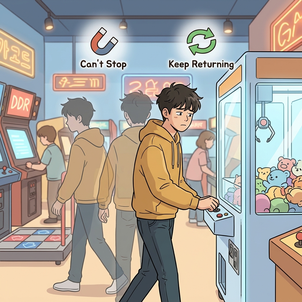 그의 중독은 그를 계속 슬롯머신 앞으로 돌아오게 만들었다.