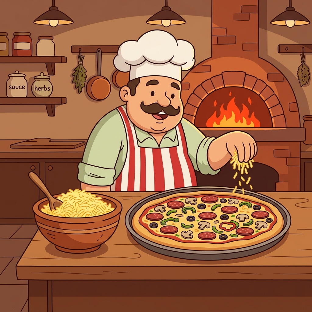 Additionally, the chef added more cheese to the pizza. (ADD + ADDITIONALLY → add one more thing)