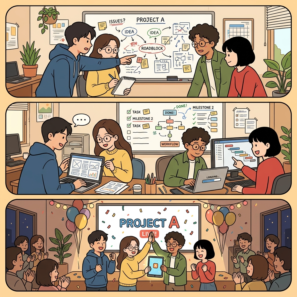 팀은 문제를 해결하고 꾸준히 진전했으며 결국 성공을 이루었다.