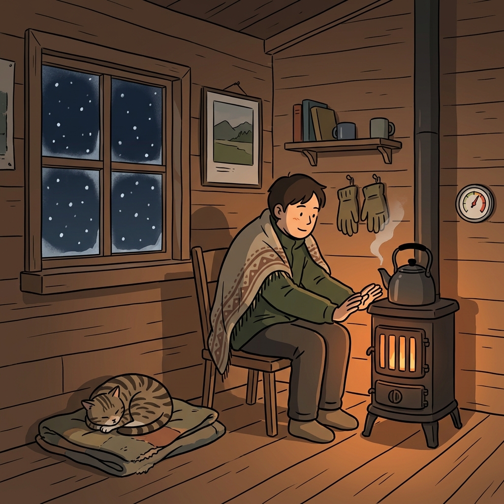 작은 난로 하나로도 오두막이 충분히 따뜻해진다.
