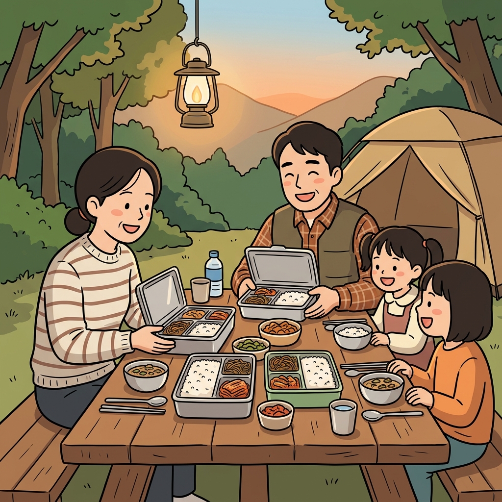 그 가족은 캠핑 여행을 위해 충분하게 준비했다. ("아, 됐구나!" → 필요한 만큼 충분하게 준비했다)