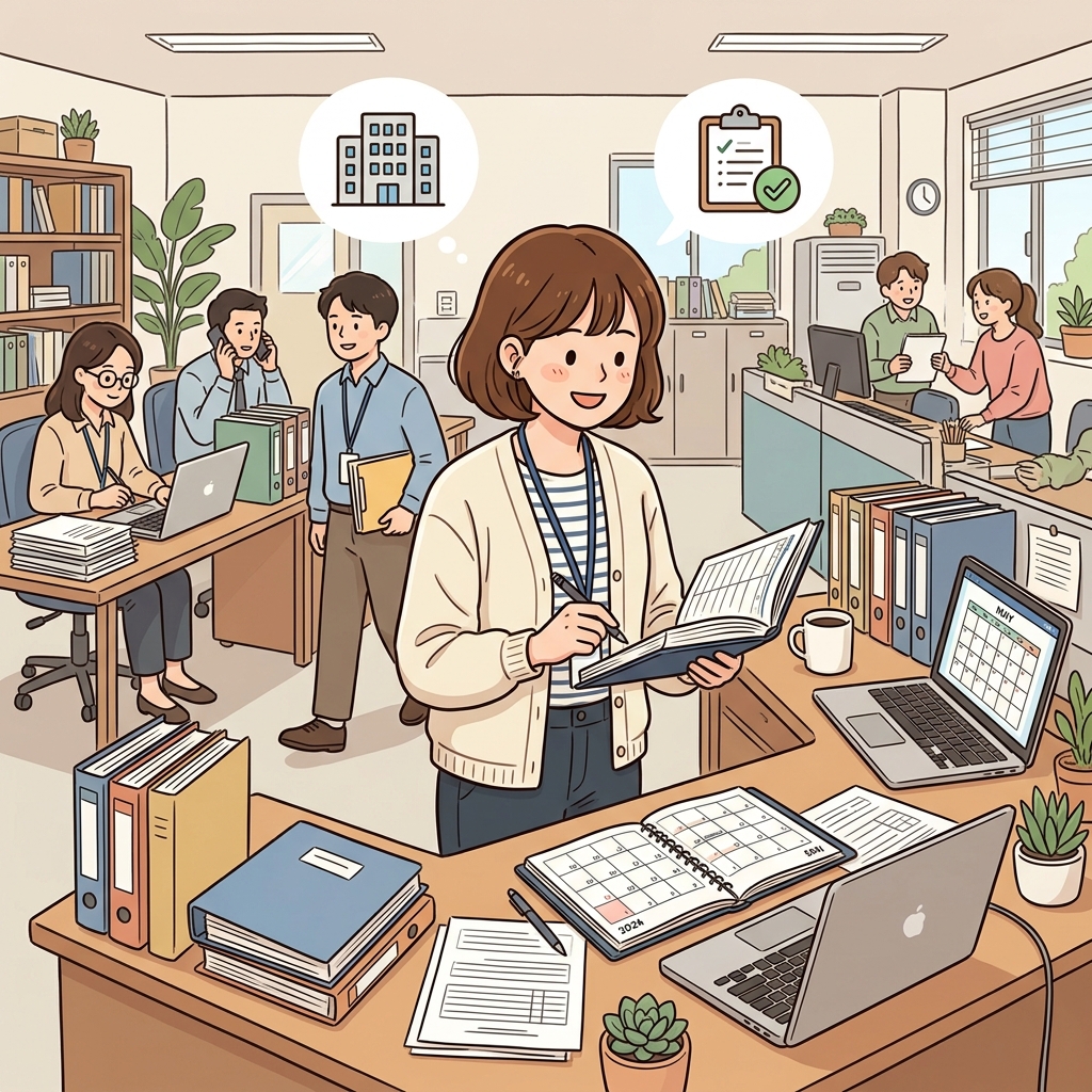 The administration managed the office efficiently every day. (🏢 Office + 📋 Management → Administration = the management and operation of an office or organization.)