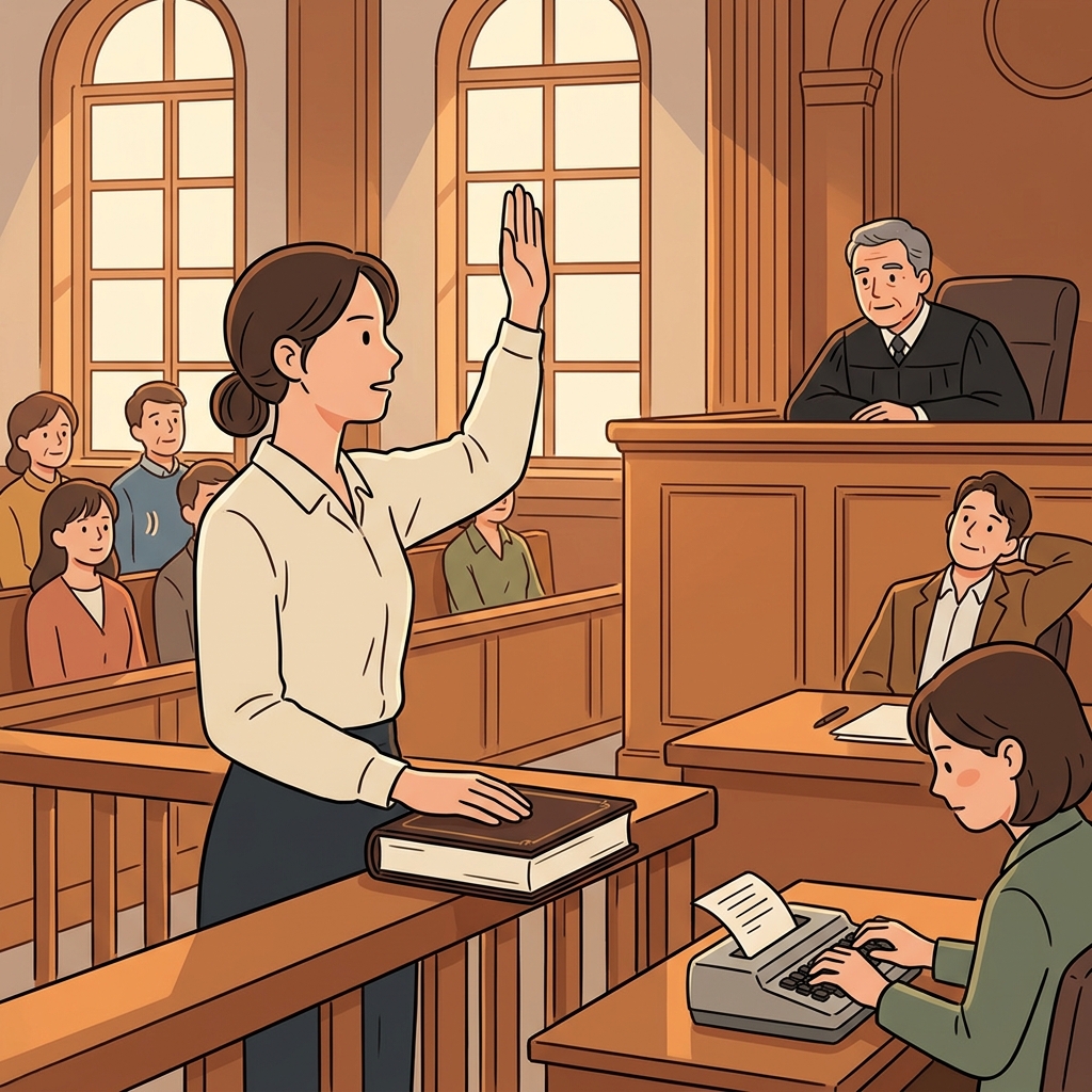 The witness raised her hand to affirm every word of her testimony.