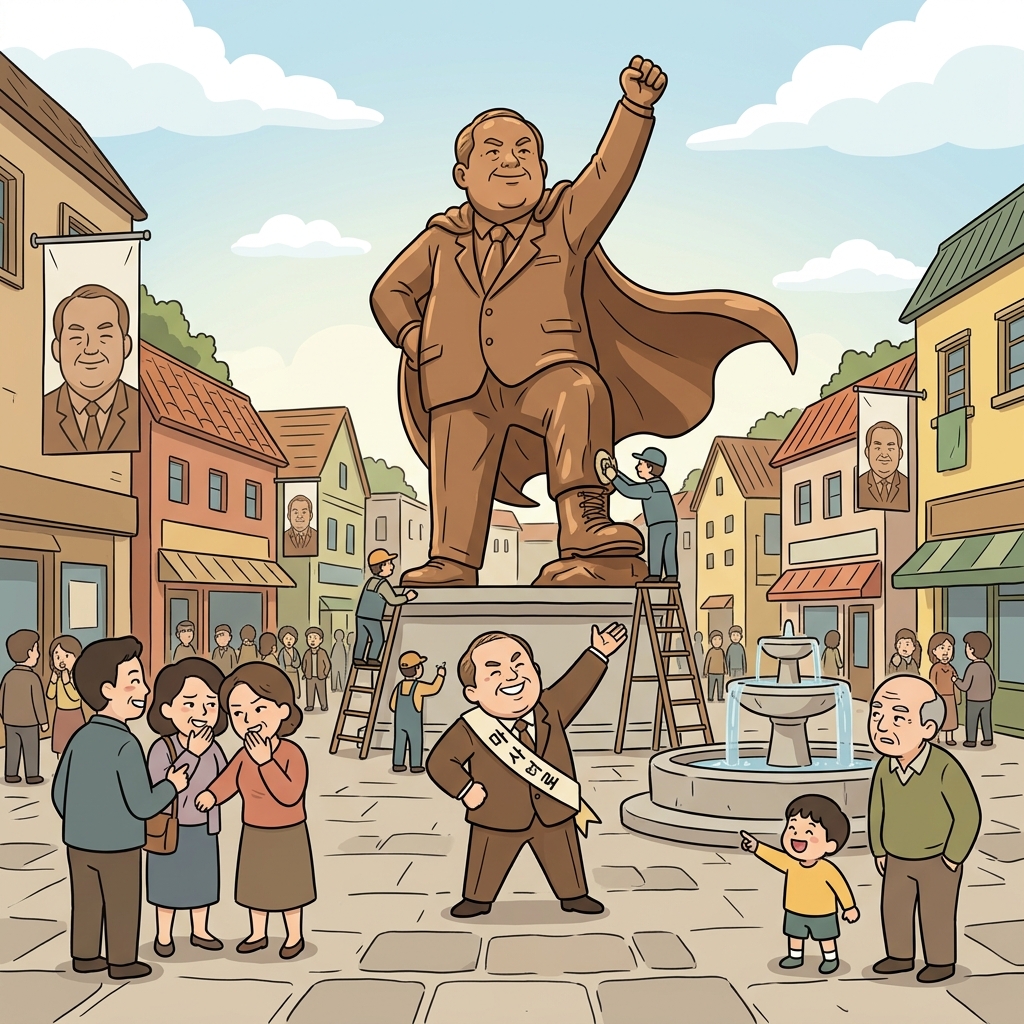 시장은 자기 동상을 거대하게 세워 자신을 과시했다.