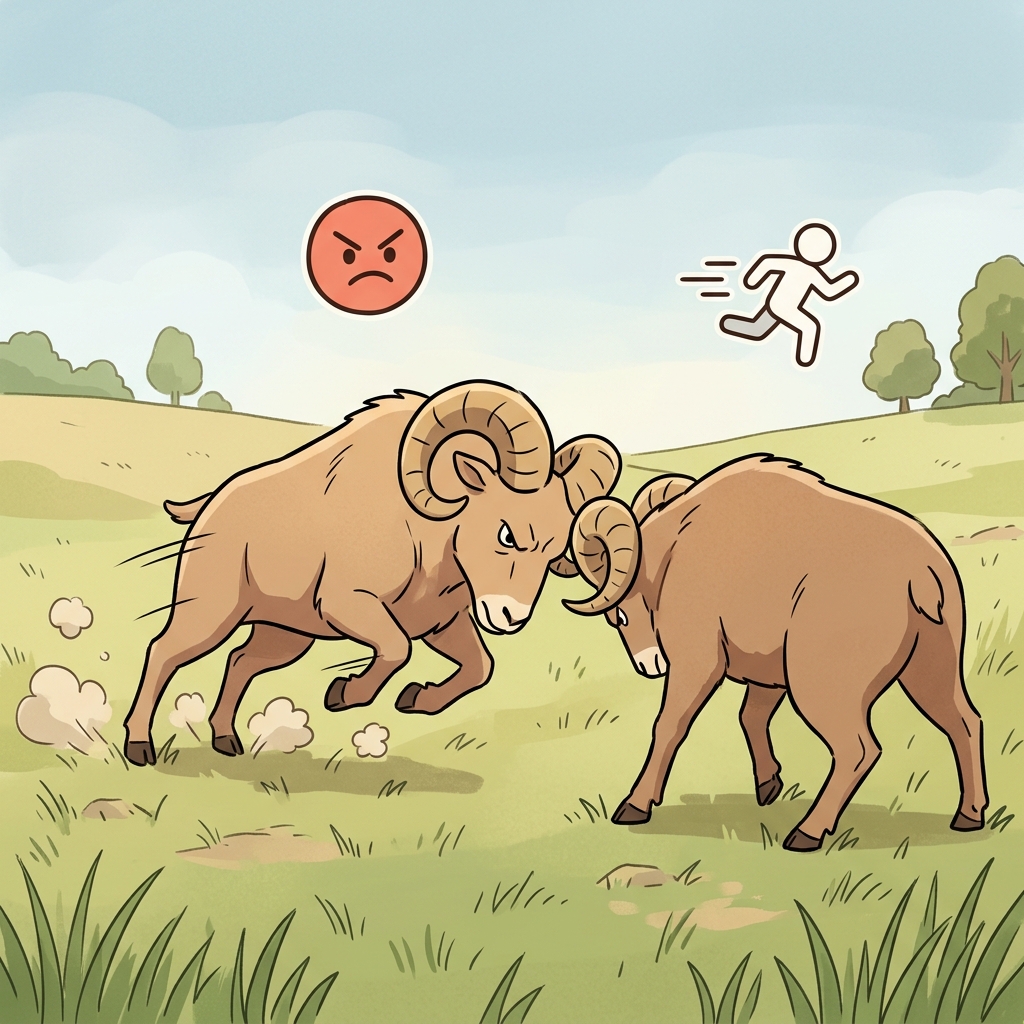 The ram showed aggression by charging straight at its rival. (Aggression = aggressive action.)