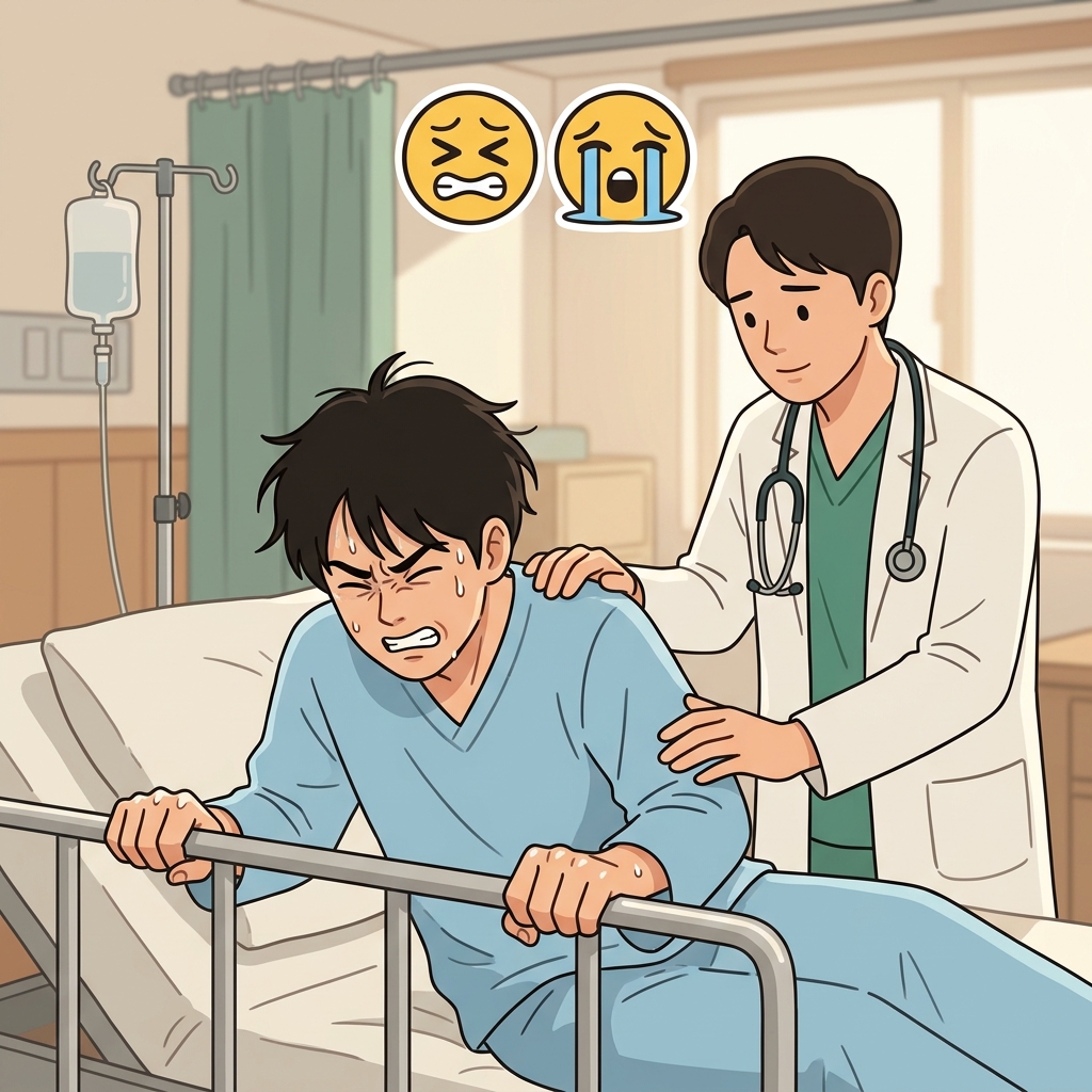 The patient endured agony despite every effort to ease the pain. (😖 Extreme Pain + 😭 Suffering → Agony)