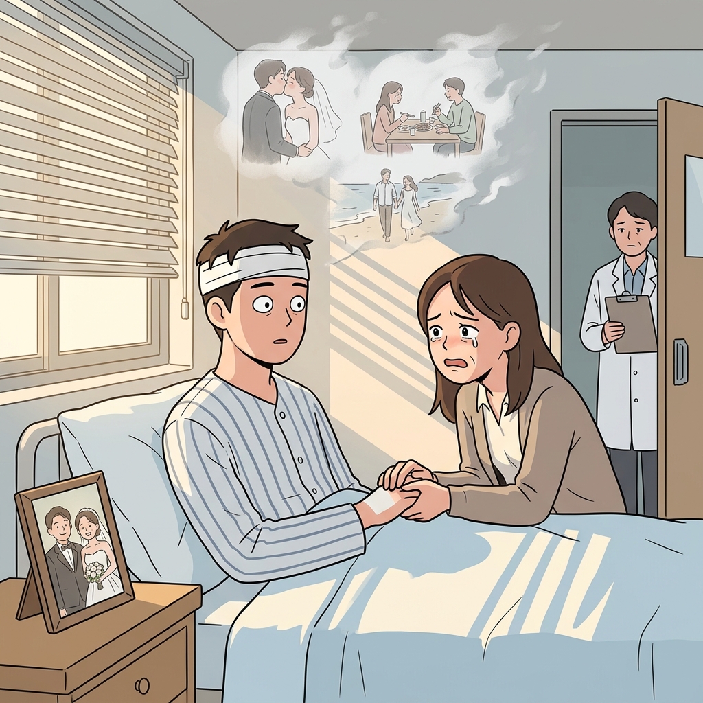 After the accident, he suffered amnesia and couldn't recognize his own wife.