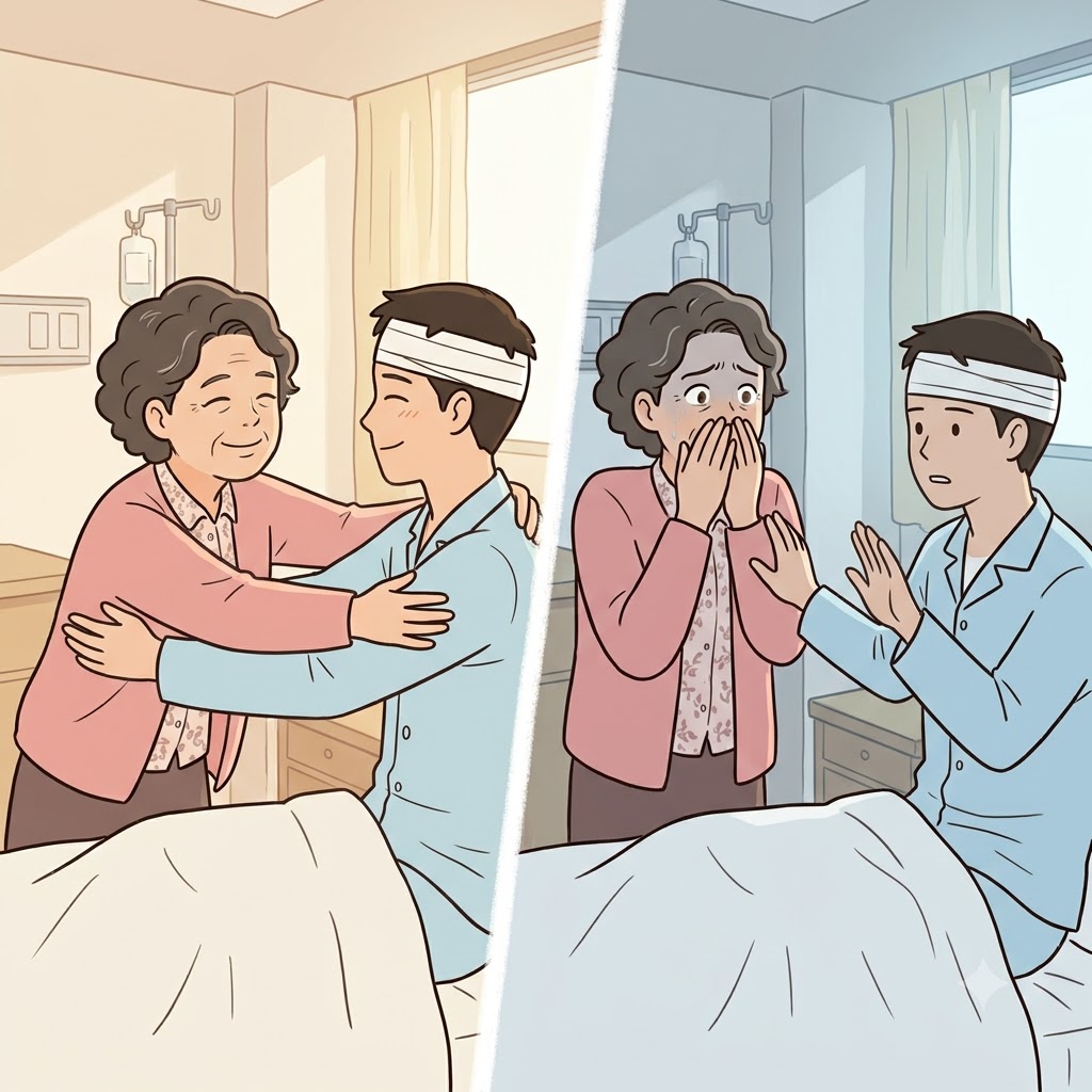 "애미(am) 뉘시(nesi)아(a)?" 울고 있는 어머니를 보며, 아들은 심각한 기억상실증(amnesia)을 보이며 자신의 가족을 완전히 잊어버렸다.