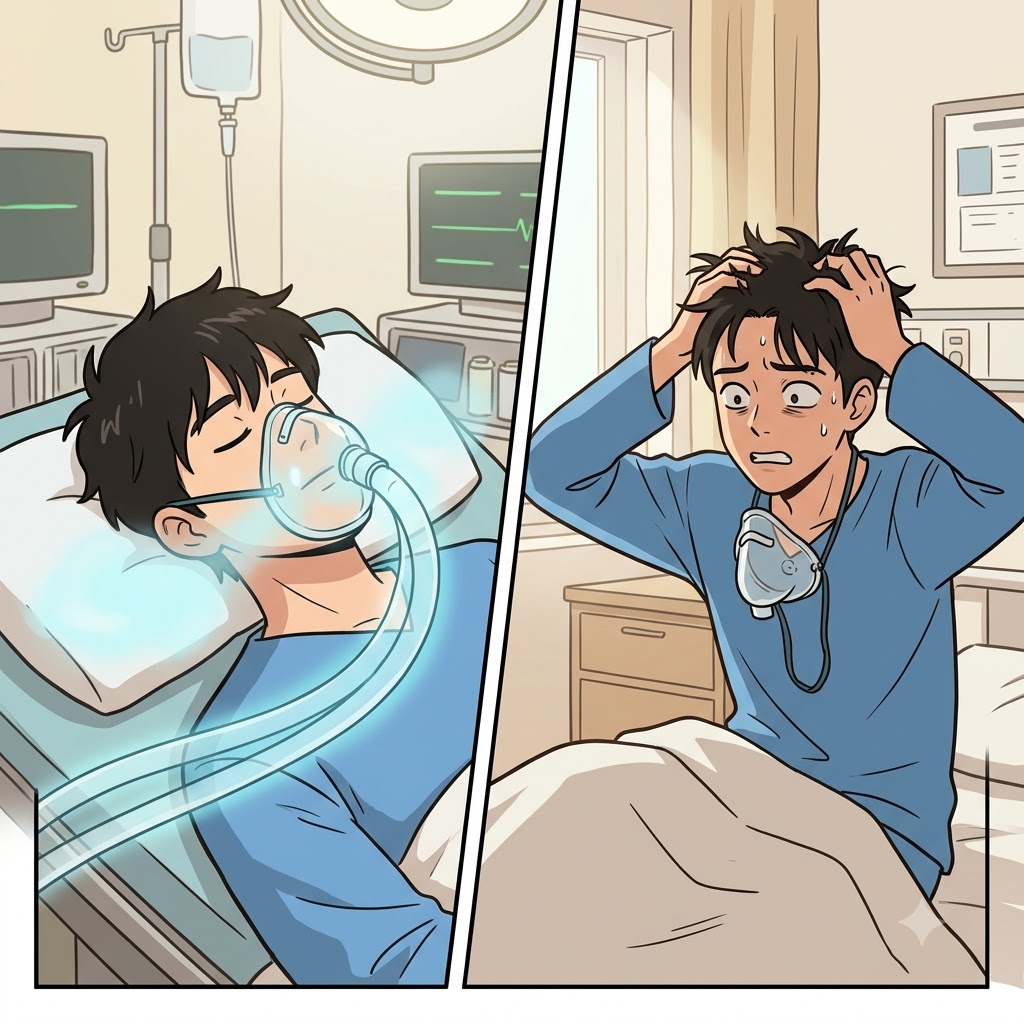 Waking up from the heavy anesthesia, the confused patient realized he was suffering from temporary amnesia.