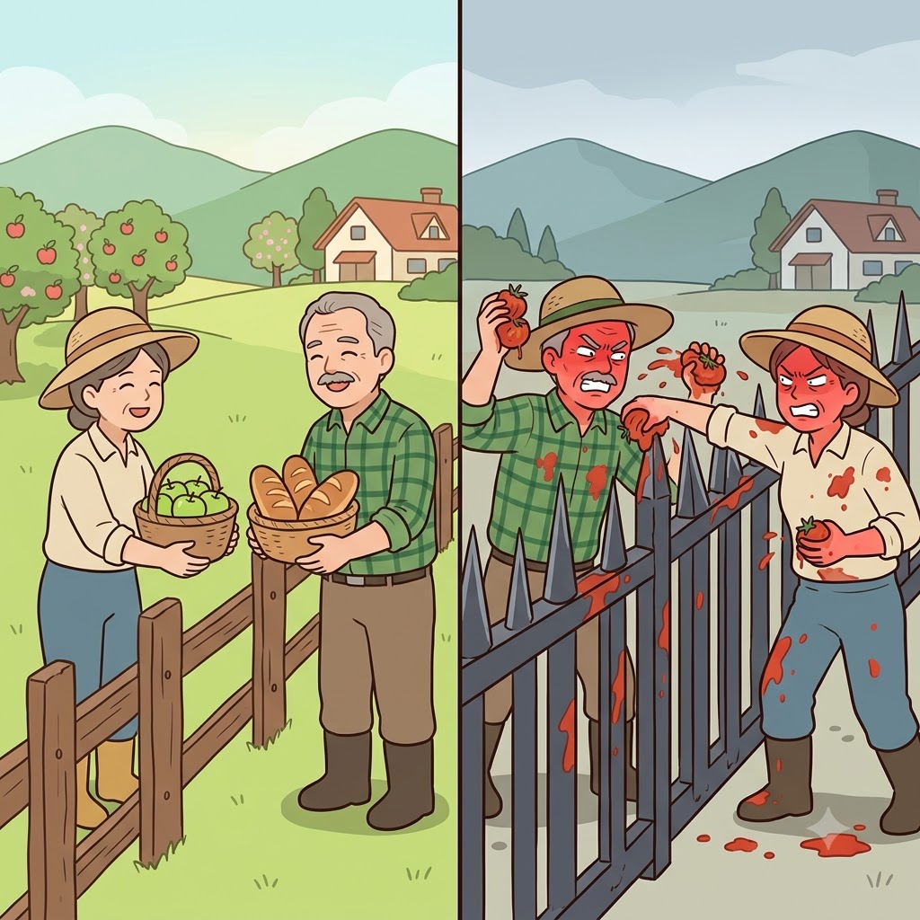 Destroying their peaceful relationship, the neighbors built a spiky fence to show their deep animosity.