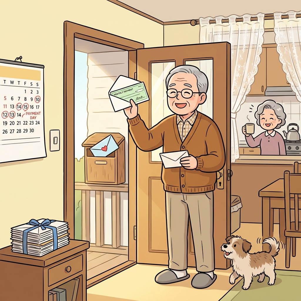 After retiring, grandpa receives a steady annuity check every single month.