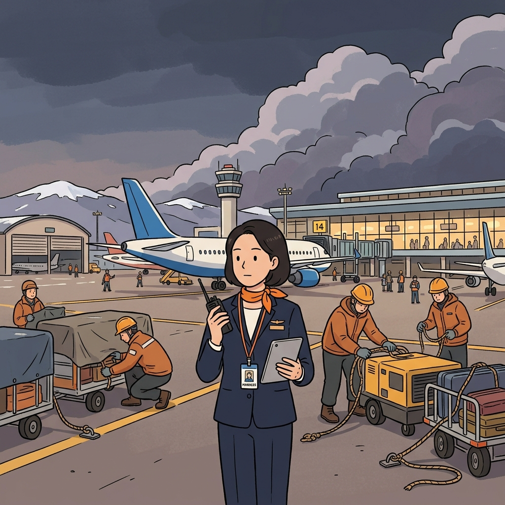 The airport anticipated the approaching snowstorm by canceling flights in advance.