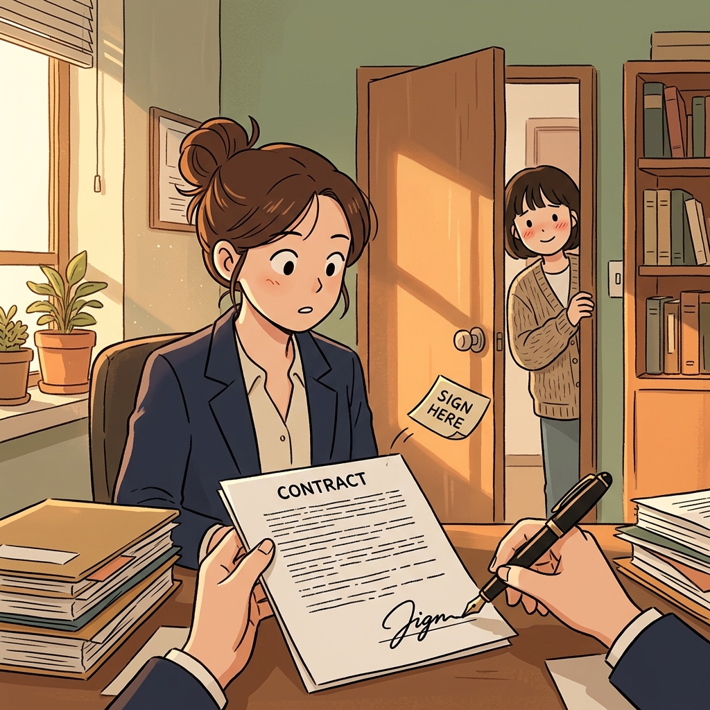 She forgot to append her signature before sending the contract.