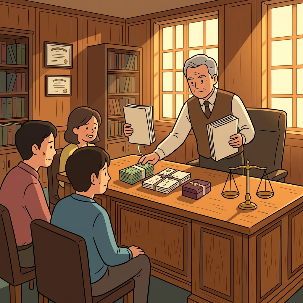 변호사가 유산을 세 자녀에게 정확히 나눠준다.