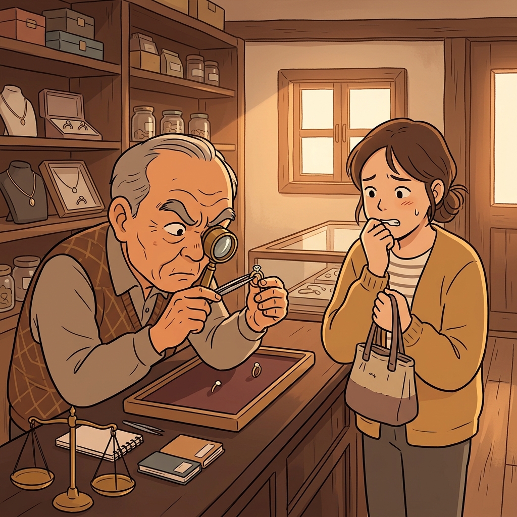 The jeweler carefully appraises the antique ring under a bright lamp.