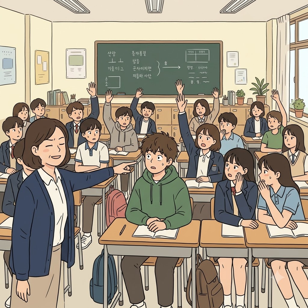 선생님은 공정하게 제비를 뽑지 않고 한 학생을 자의적으로(arbitrarily) 선택했다.