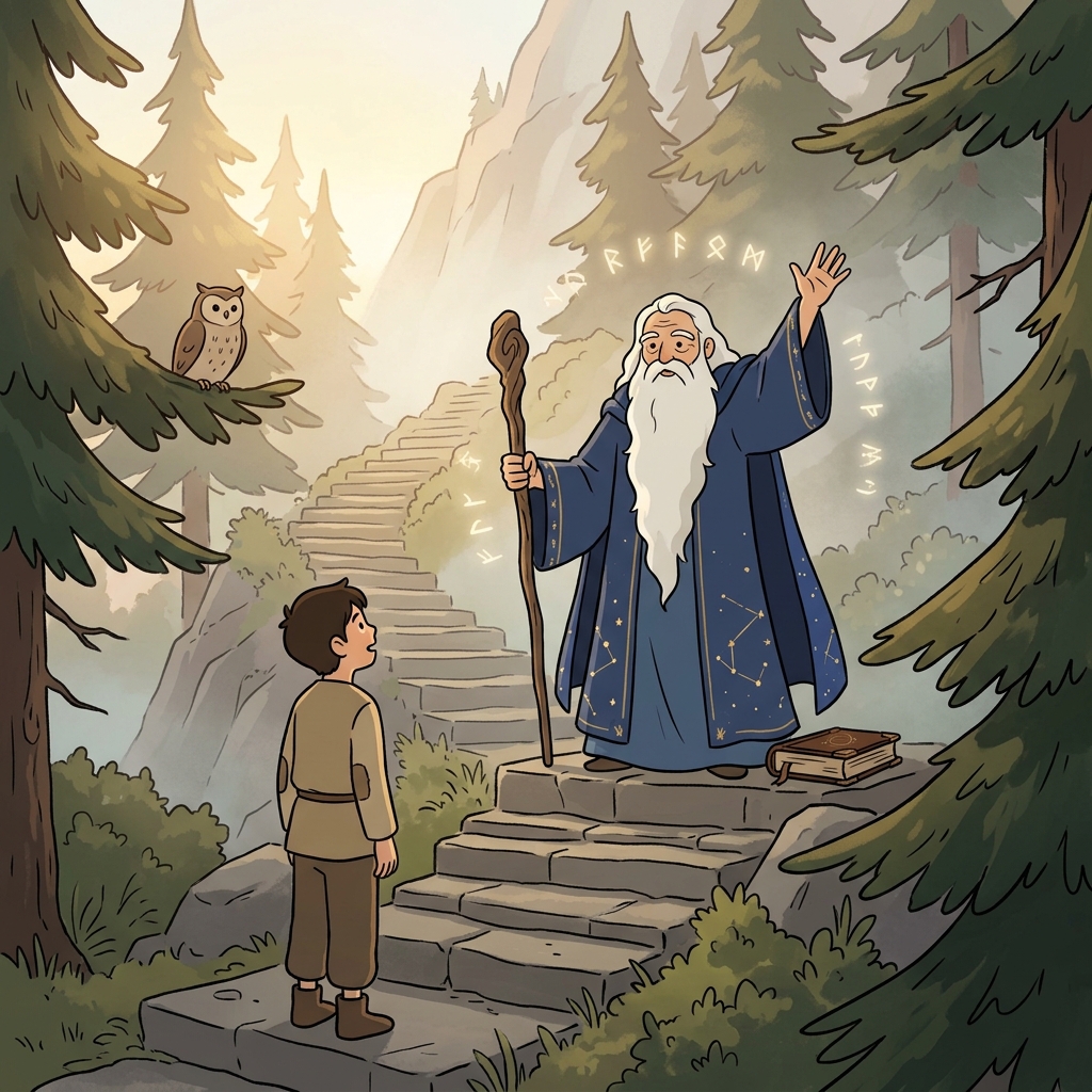 The wise old wizard with a long white beard is the archetypal mentor figure.