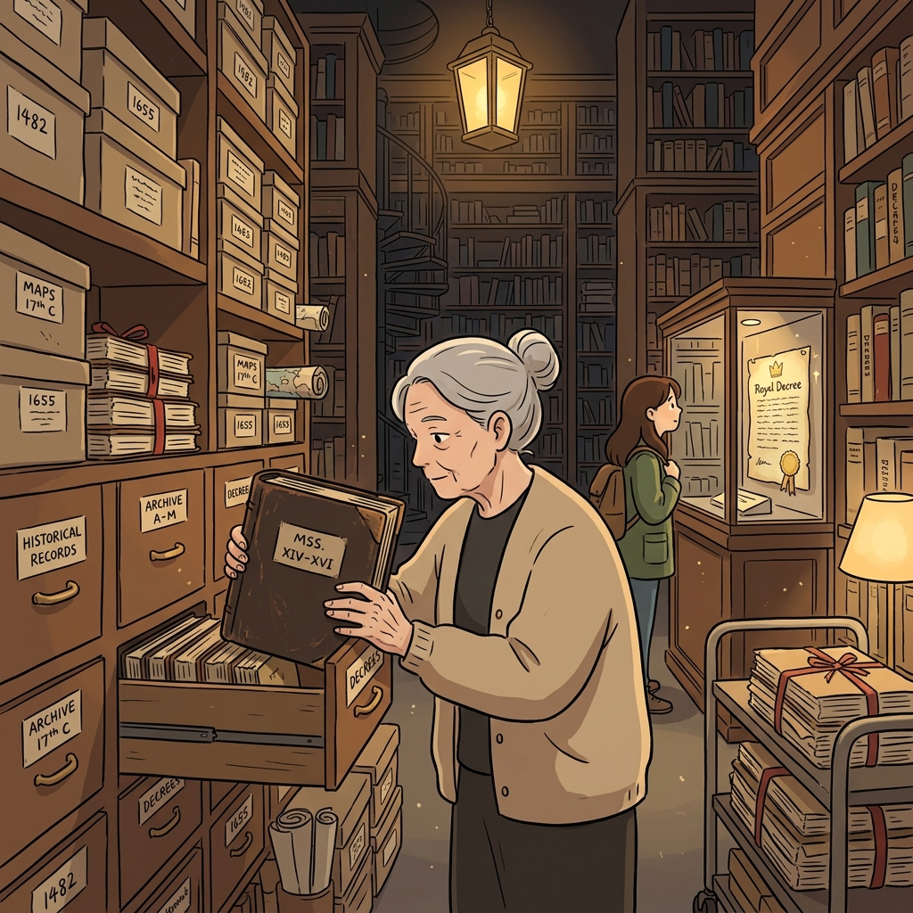 The old library's archive holds centuries of letters, maps, and royal decrees.
