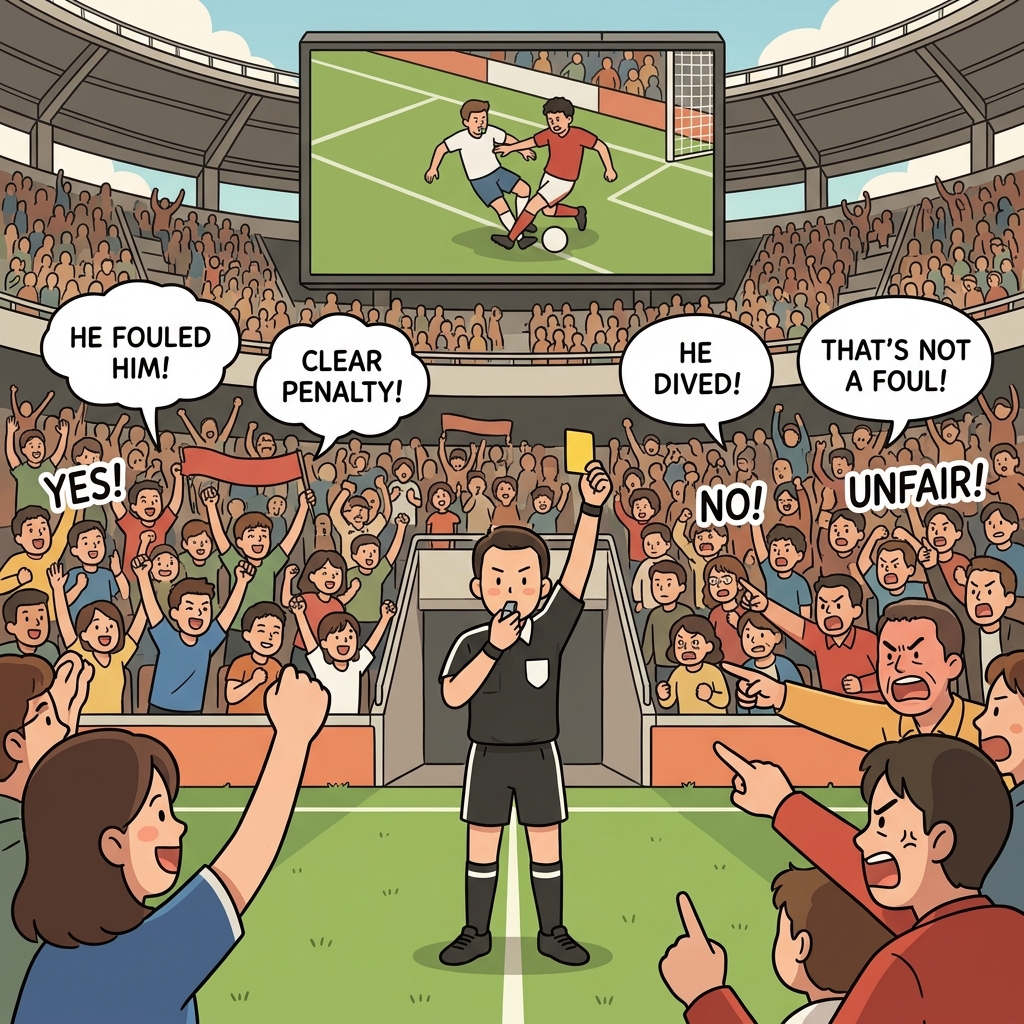 Whether the referee's call was fair is highly arguable among the fans.
