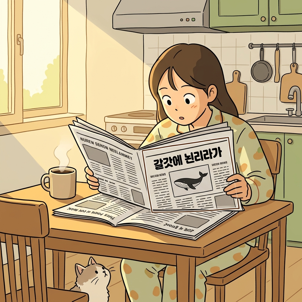 She reads a fascinating article about ocean life in the Sunday newspaper.