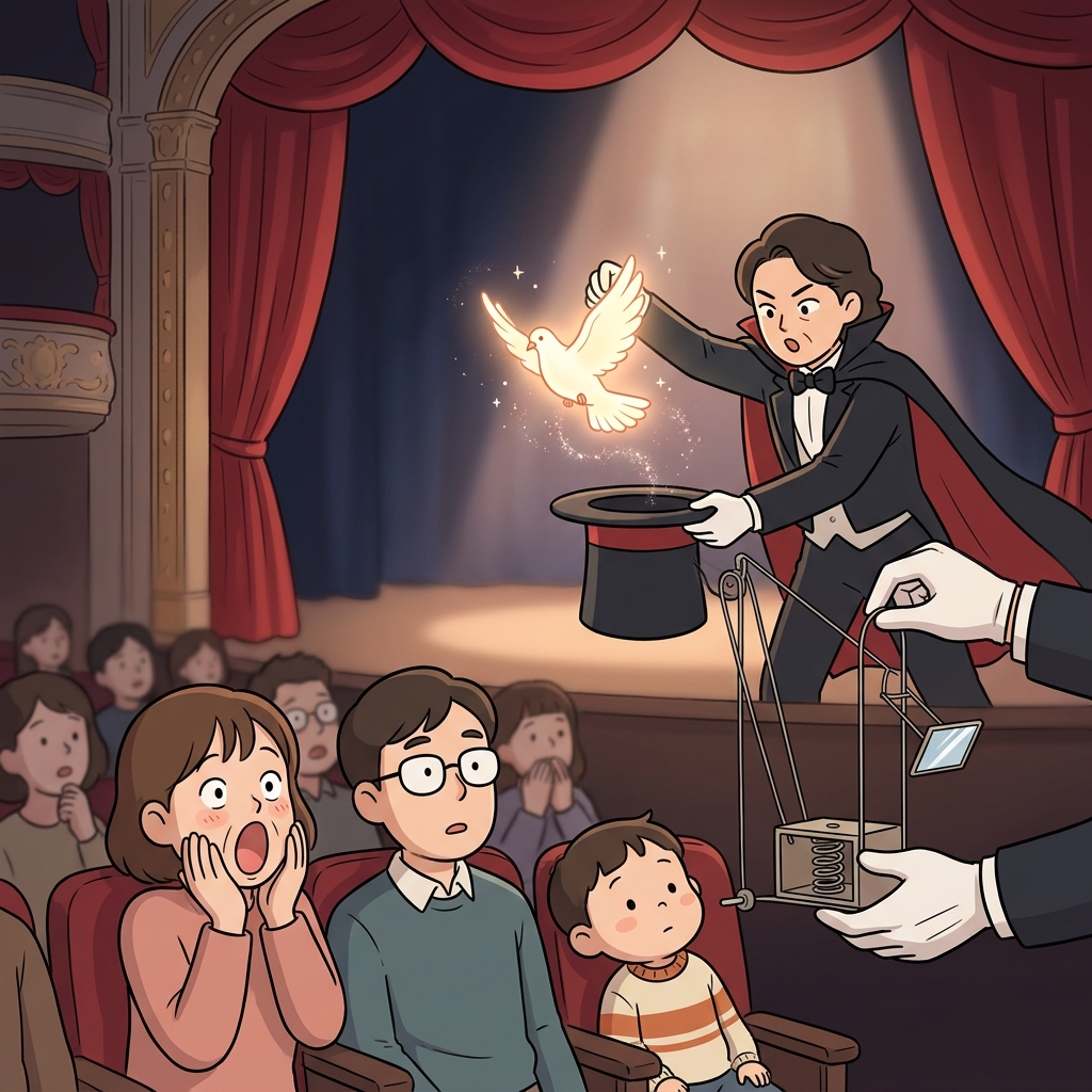 The magician's artifice fooled the entire audience into believing the impossible.