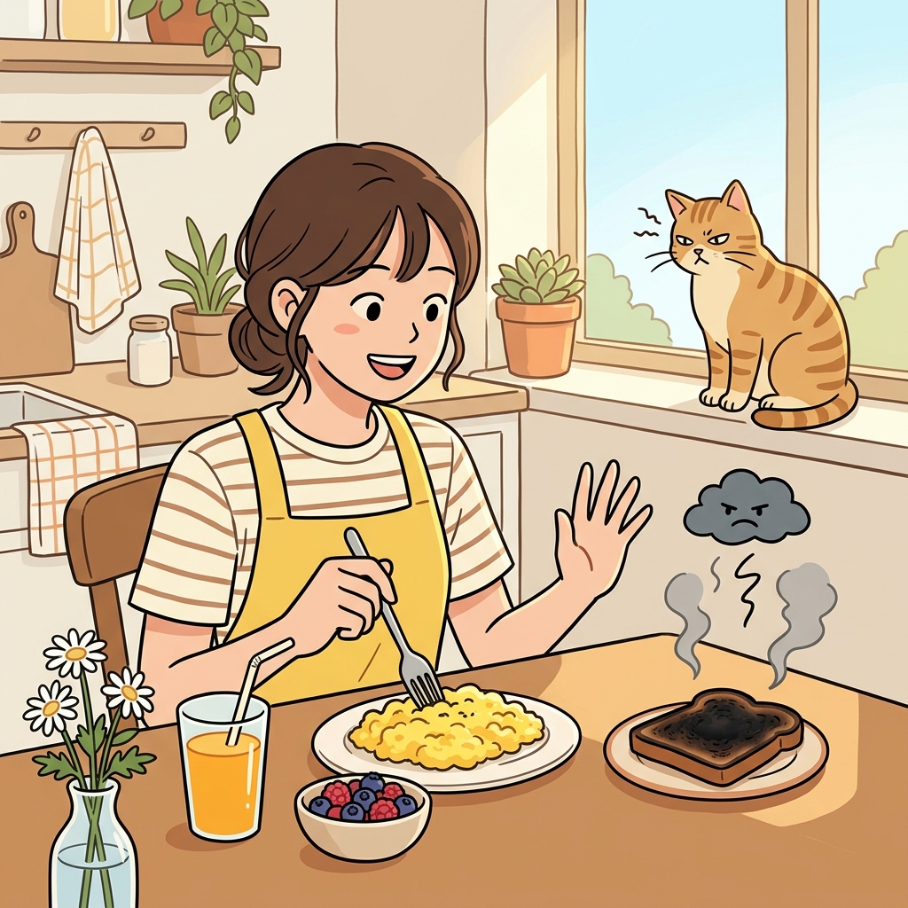 탄 토스트만 빼면 아침은 꽤 괜찮았다.