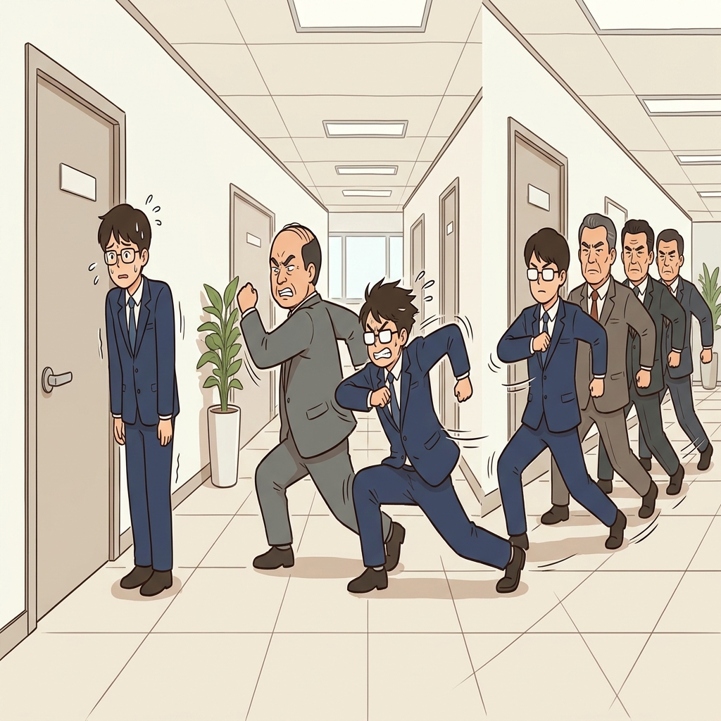He didn't hesitate to aggressively imitate the boss's weird walk, successfully managing to assimilate into the strict team.