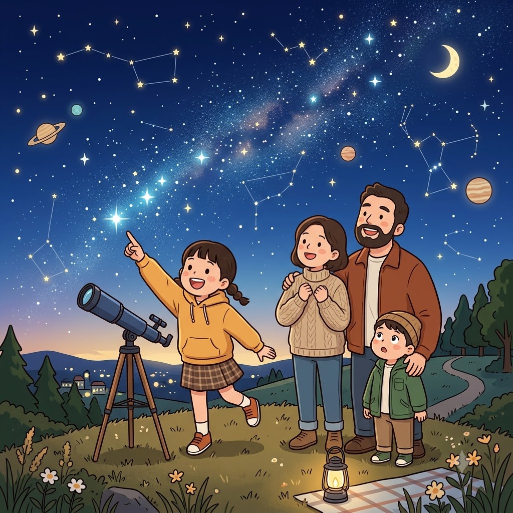 소녀는 밤하늘을 올려다보며 "아, 저 별이!"라고 외쳤고, 천문학(astronomy)의 세계에 푹 빠졌다.
