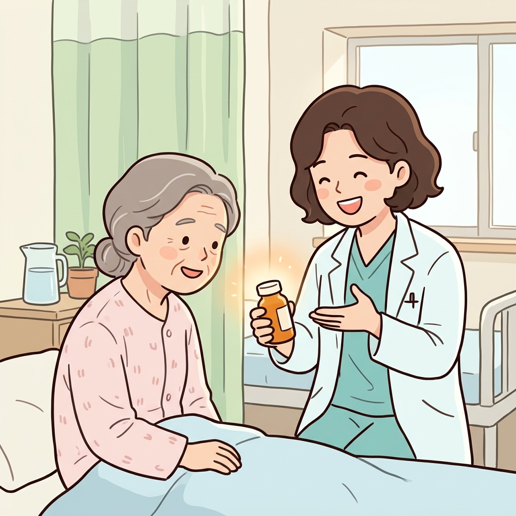 의사는 환자의 회복을 새로운 약 덕분이라고 보았다.