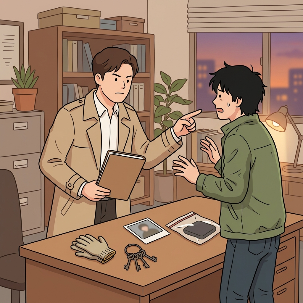 형사는 사라진 돈의 원인을 용의자에게 돌렸다. ("붙여(Attach) 투(To)!" → 원인을 누구에게 붙인다)