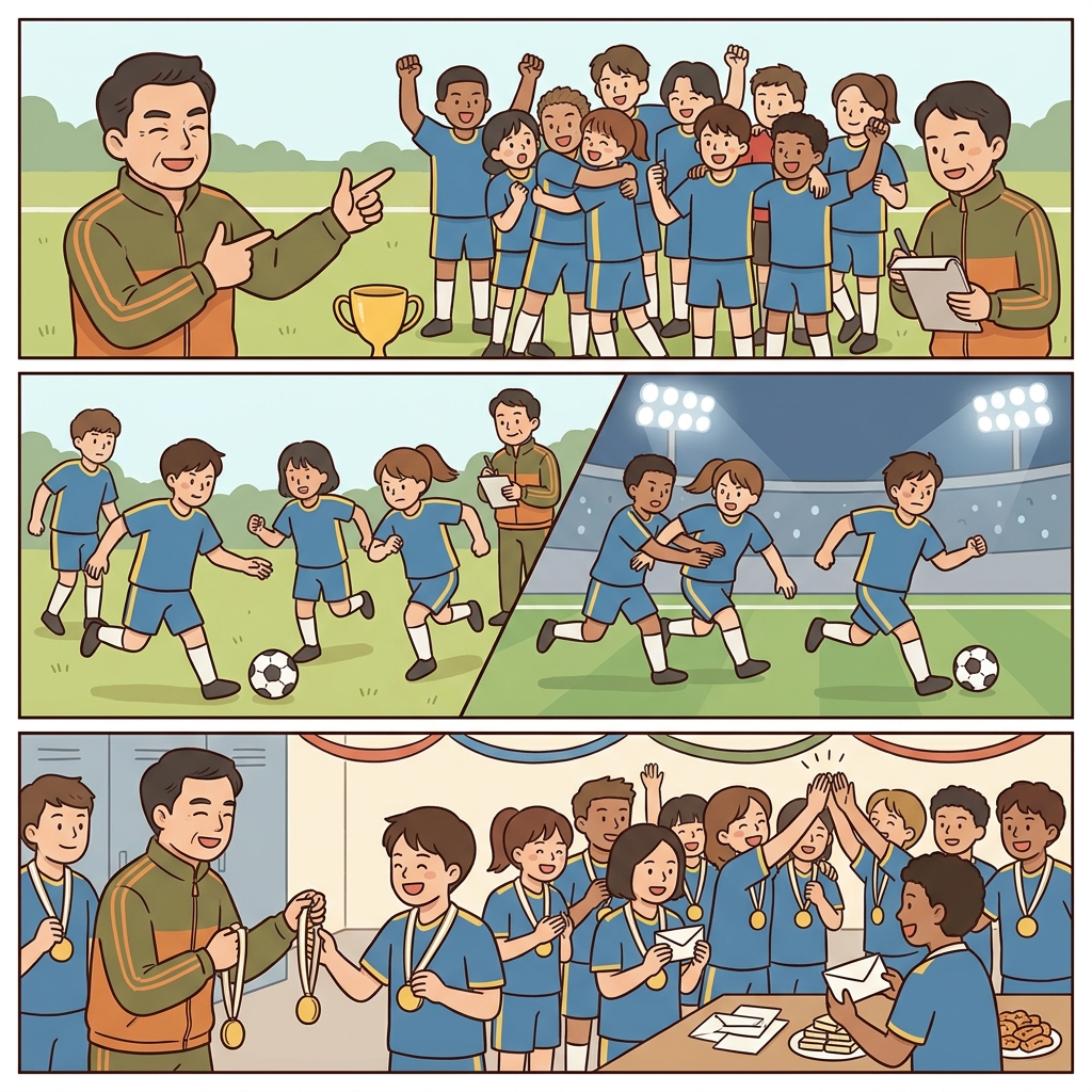 감독은 승리의 공을 팀워크에 돌렸고, 모두가 최선을 다했으며, 상금은 공정하게 나누어졌다.