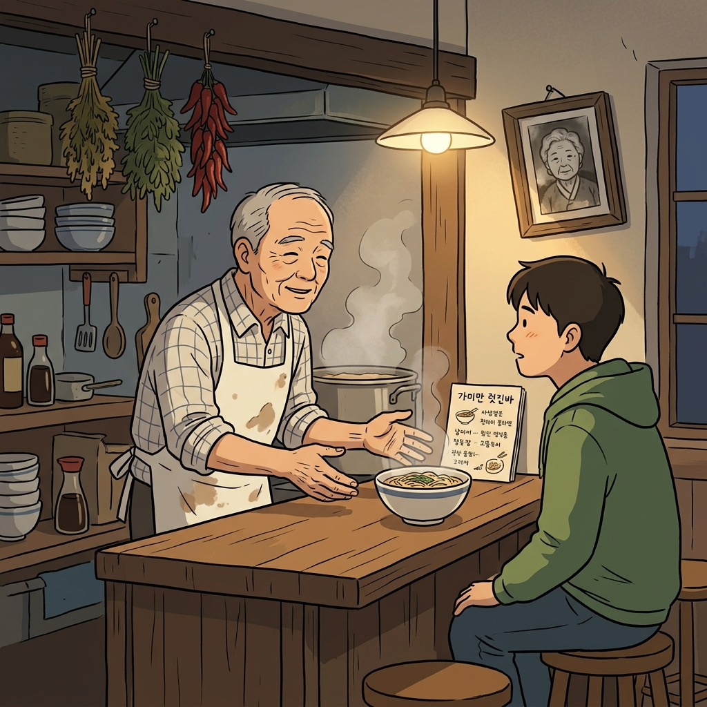 노포 셰프가 할머니의 국수 비법을 진심으로 들려준다.