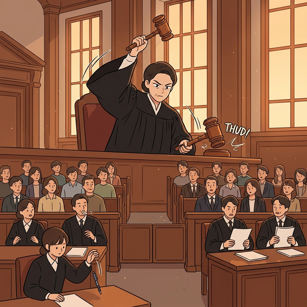 The judge's authority silenced the entire courtroom with one firm gavel strike.