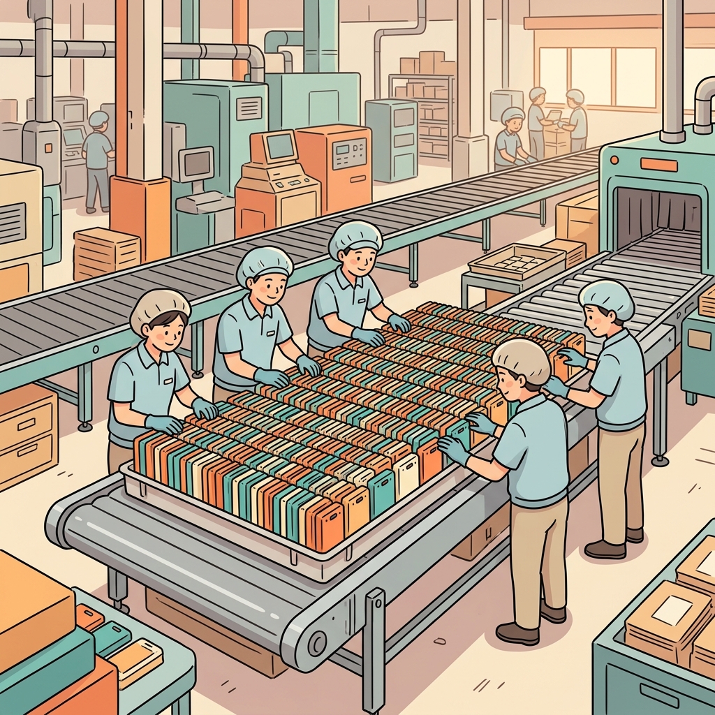공장은 제품 한 묶음을 포장한 뒤 다음 작업을 시작했다. ("배치!" → 물건을 한곳에 배치해서 한꺼번에 처리)