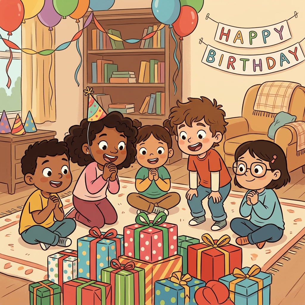 아이들은 생일 선물을 열어 보고 싶어 몹시 들떠 있었다.