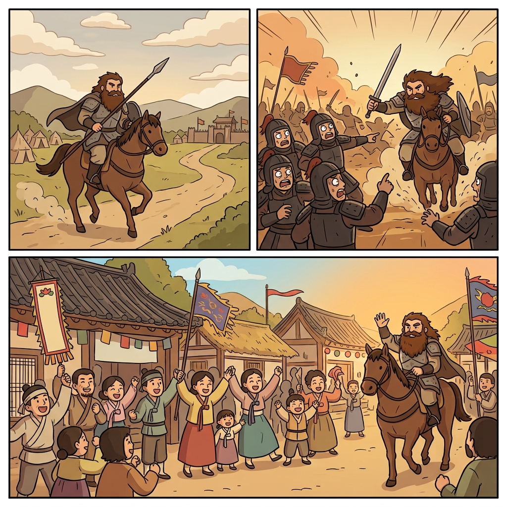 전사의 수염은 적들에게는 두려움의 상징이었고, 백성들에게는 환호의 상징이었다.
