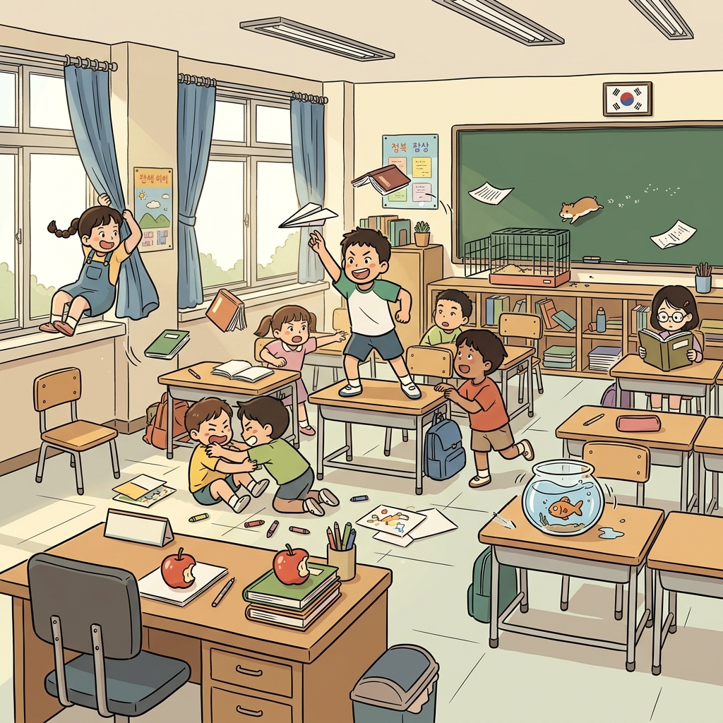 The classroom turned into total bedlam when the teacher stepped out for a minute.