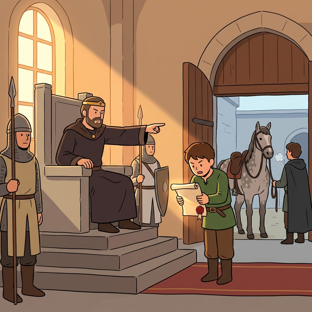 At the king's behest, the messenger rode out at dawn to deliver the royal decree.