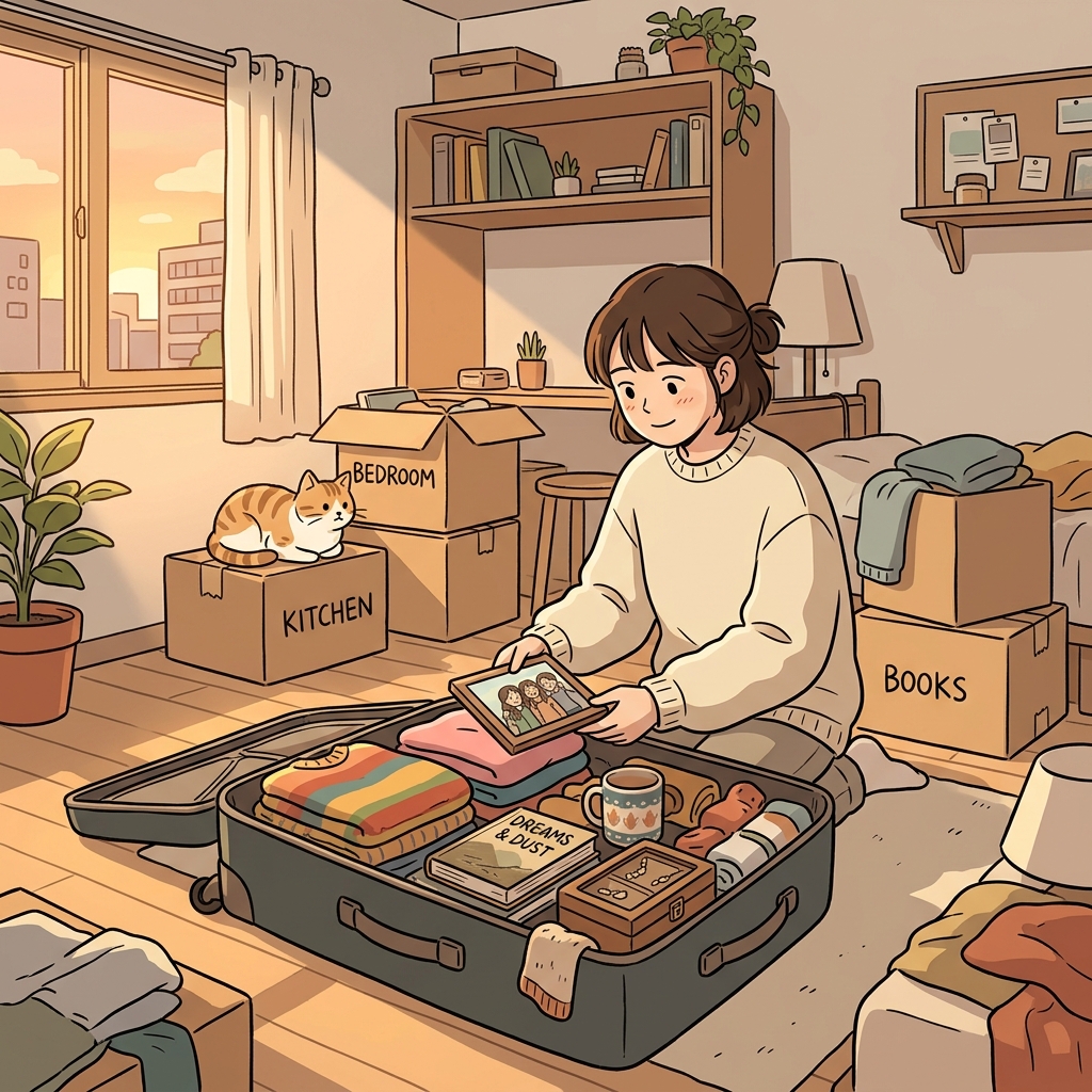 She packed all her belongings into one suitcase before moving to the new city.