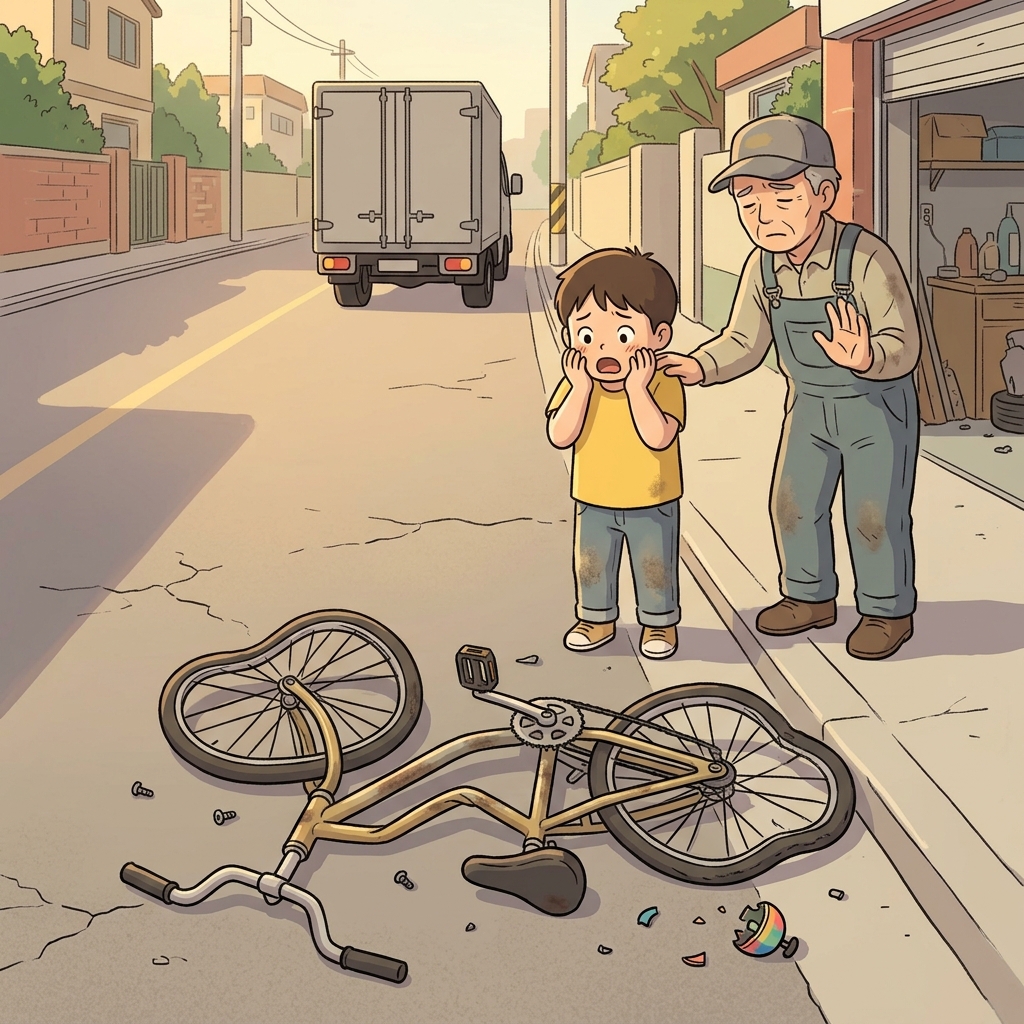 His old bicycle was beyond repair after the truck rolled over it.